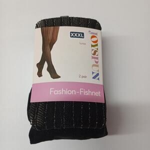 Size XXXL 2 Pr Joyspun Fashion Tights Black Fishnet Lurex Black Opaque